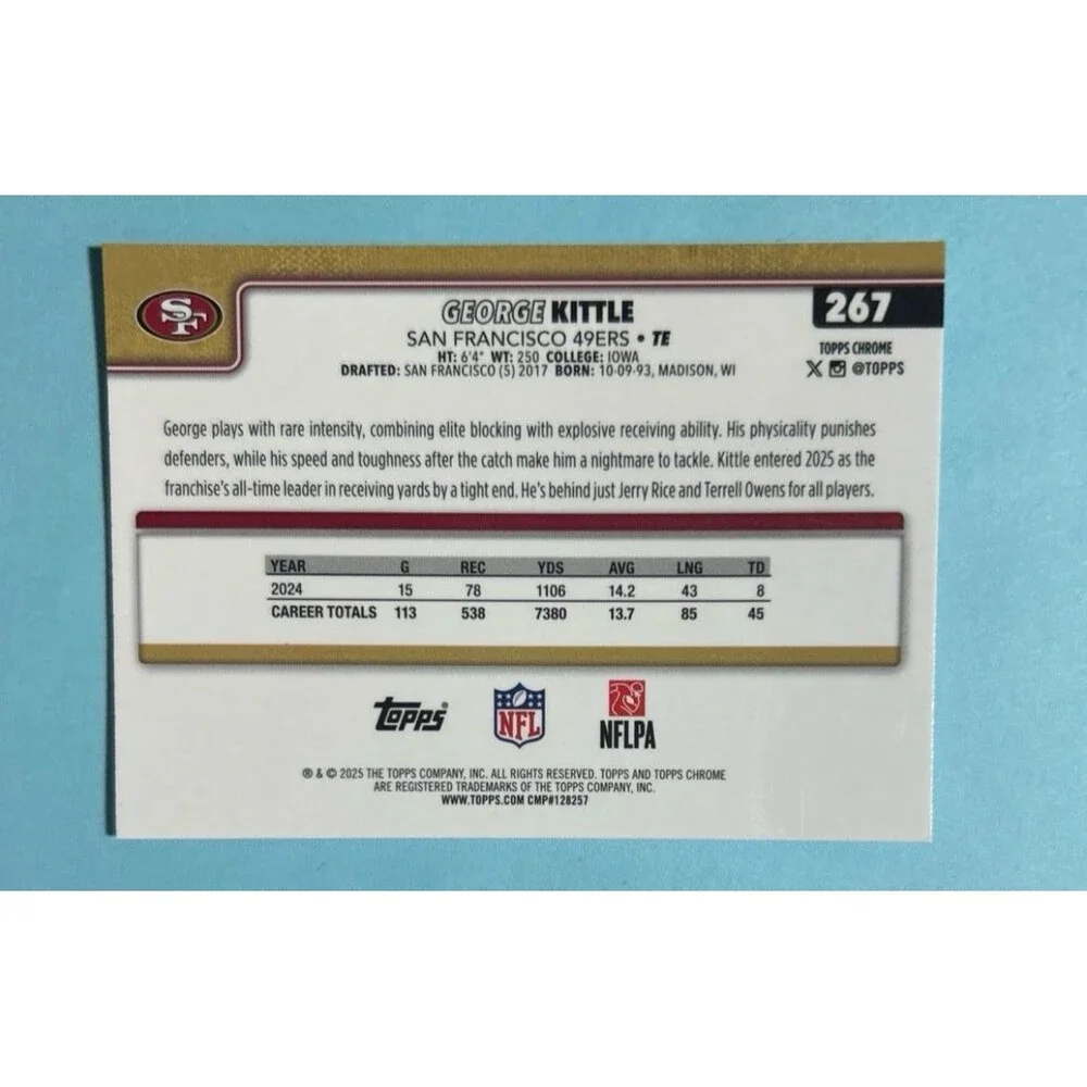 George Kittle ,SF 49ers,2025 Topps Chrome Football Pulsar Card #267 - Picture 2 of 2